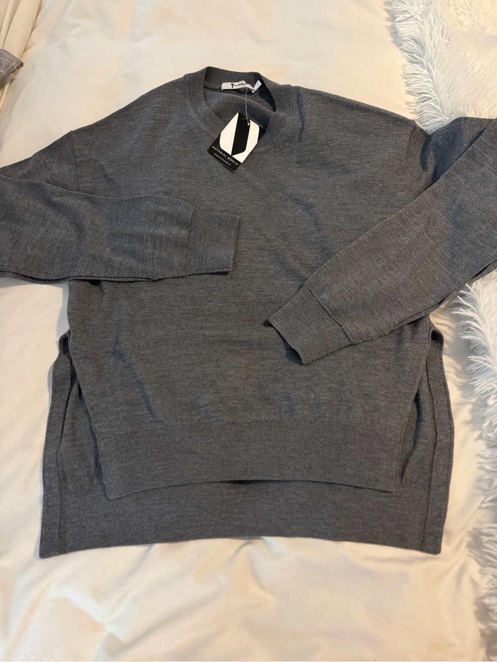 T by Alexander Wang Grey Sweater Size XS OVERSIZED Open Sleeves Side Slit